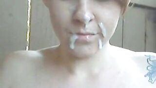 Old Man's Cum Covers Young Girl's Face