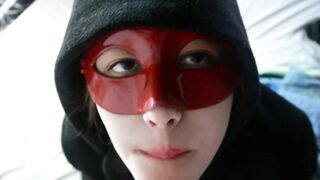 Cosplay teen vampire swallows cum after POV blowjob