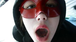 Cosplay teen vampire swallows cum after POV blowjob