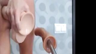 Fucking Machine Pleasures Her Cunt and Anal, Squirting Hard