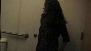 Big-Titted Black Amateur Has Interracial Sex in a Public Bathroom