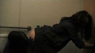 Big-Titted Black Amateur Has Interracial Sex in a Public Bathroom