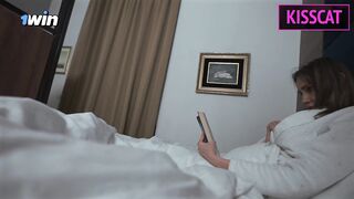 Stepmom get surprise oral creampie while helps to cum for step son in share bed before fuck