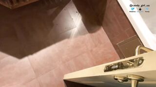 Pervert stepbro spying into sister's shower to shoot a huge sperm load on her face