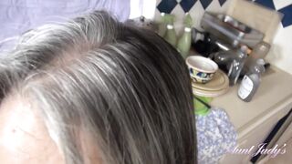Aunt Judy's - Your Busty Step-Aunt Grace Gives You a Handjob in the Kitchen (POV)