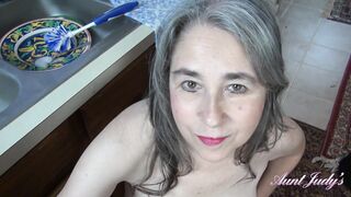 Aunt Judy's - Your Busty Step-Aunt Grace Gives You a Handjob in the Kitchen (POV)