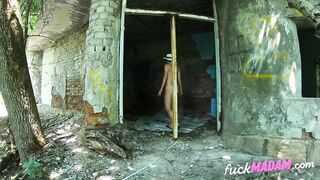 Blonde MILF's Public BDSM Solo in Abandoned Building