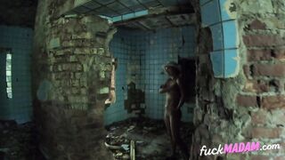 Blonde MILF's Public BDSM Solo in Abandoned Building