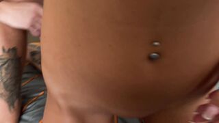 A surprise for her boyfriend in the form of her stepfather's big dick. Cum on her pussy after double