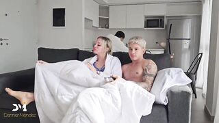 Stepsiblings secretly fuck their stepdad while watching TV - Danner Mendez