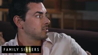 FAMILY SINNERS - Provocative Brunette Babe Rides Her Step Dad's Cock Beautifully On The Couch