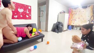 Check out what happened on Valentine's Day - real homemade threesome.