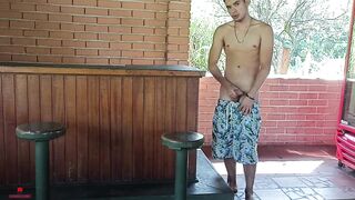 I masturbate on the patio bench and my very hot stepsister arrives.