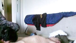 Threesome Spit Roasting a Brunette Amateur