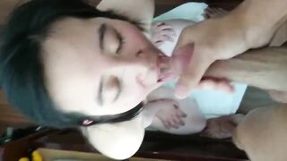 Amateur Asian GF Gives Head and Receives a Messy Facial