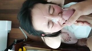 Amateur Asian GF Gives Head and Receives a Messy Facial