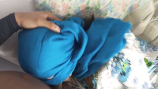 Arab woman in hijab sucks her perverted neighbor's black cock after he shows it to her.