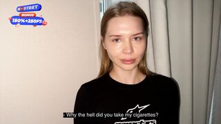 Torn tights. Rough sex for trying to steal a cigarette of her stepbrother