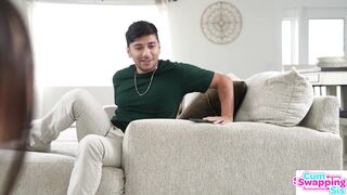 Horny hotties Leana Lovings & Hailey Rose beg Stepbro to give them a French Coat of Cum