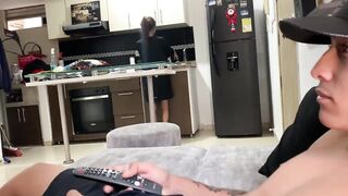 young stepsister is cleaning, horny stepsister gives me her delicious pussy.