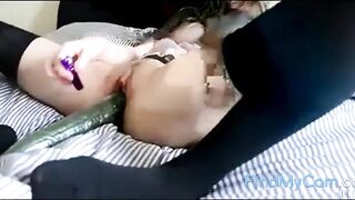 Stockings Solo with a Cucumber