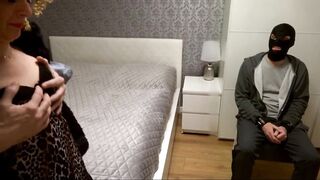 Cheating Babe Cuckolds Slave and Makes Him Clean Up