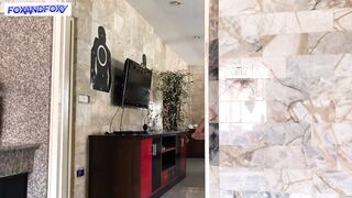 Stepdaughter caught masturbating stepdad, sucked him dry and share his cum to his mouth