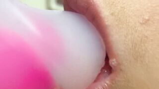 Big-Titted Babe Self-Facials with a Sex Toy on Webcam
