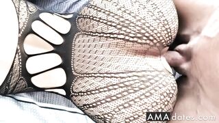 Brunette in Bodystocking Gets Pussy Filled with Cum