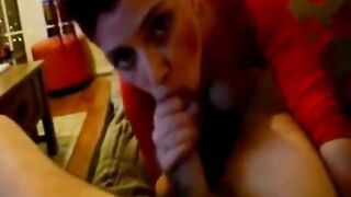 Redhead GF's Xmas Surprise: Blowjob from Big-Titted Amateur