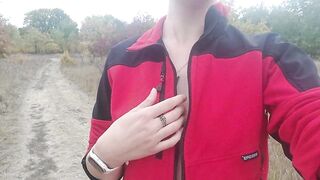 Naked Teen Girl Walking in Public Park