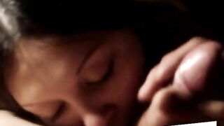 Girlfriend rocks his cock till cum - amateur close-up blowjob