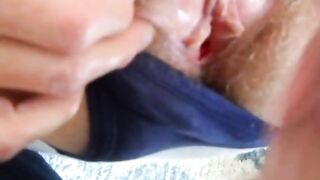 Hairy pussy girl gets fucked and filled with cum