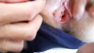 Hairy pussy girl gets fucked and filled with cum