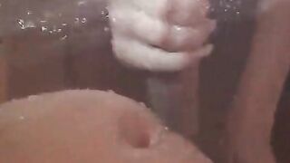 Long Nails, Big Tits Mature Russian's Cock Play & Blowjob in Shower