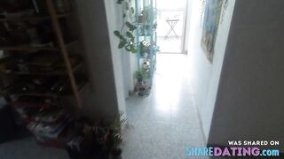 Blindfolded Amateur Blowjob on Balcony with Cumshot