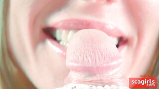 Close-up Tongue Teasing Blowjob by Blonde Amateur Milf